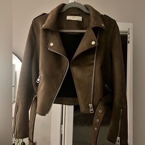 Zara brown Faux Suede Moto Jacket
